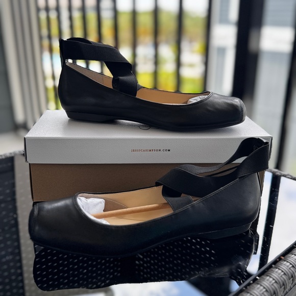 Jessica Simpson Mandalaye Ballet Flats Black Leather - Picture 1 of 9